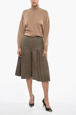 Pantaloni Gaucho in Pied-De Poule a Pieghe