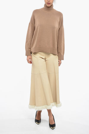 Boot-Cut-Hose MURIELL aus Leder mit Pelzbesatz