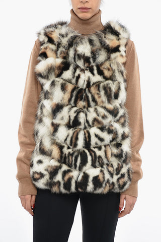 Sleeveless Fox Fur Coat with Animal Motif