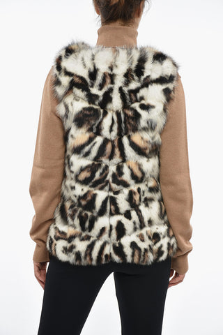 Sleeveless Fox Fur Coat with Animal Motif
