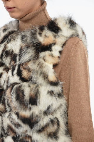 Sleeveless Fox Fur Coat with Animal Motif