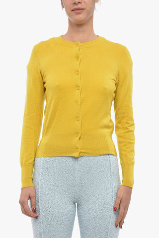 Solid Color Cashmere Blend Crew-neck Cardigan