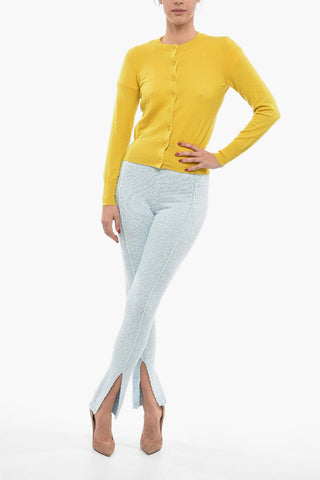 Solid Color Cashmere Blend Crew-neck Cardigan
