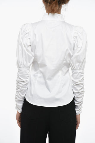 Ruched Sleeves Shirt With Korean Neck