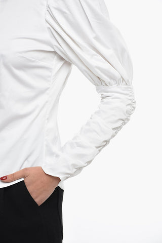 Ruched Sleeves Shirt With Korean Neck