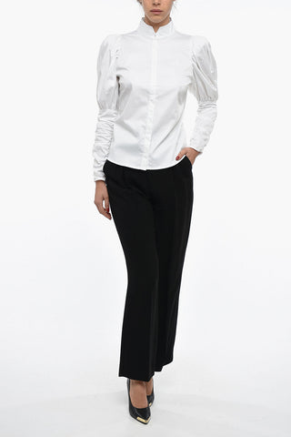 Ruched Sleeves Shirt With Korean Neck