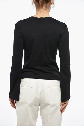 T-shirt a Manica Lunga con Logo in Strass