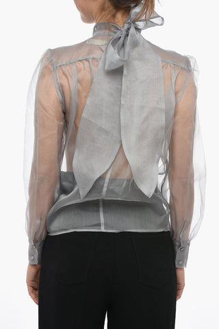 Blusa Sheer A Maniche Lunghe Con Collo A Fiocco