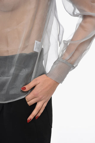 Blusa Sheer A Maniche Lunghe Con Collo A Fiocco