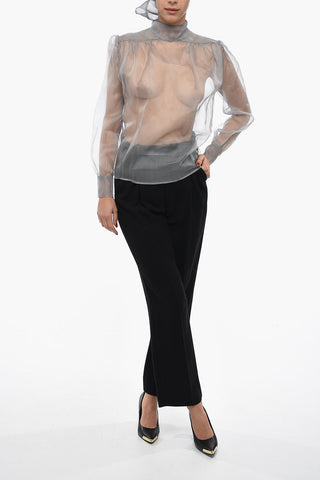 Blusa Sheer A Maniche Lunghe Con Collo A Fiocco