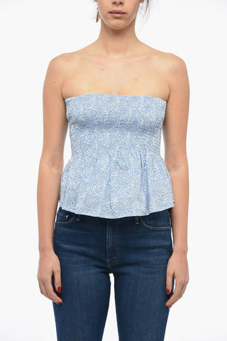 Floral Motif Strapless WULF Top with Ruffle on the Hem