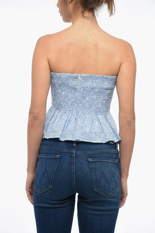 Floral Motif Strapless WULF Top with Ruffle on the Hem