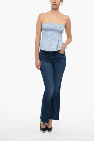 Floral Motif Strapless WULF Top with Ruffle on the Hem