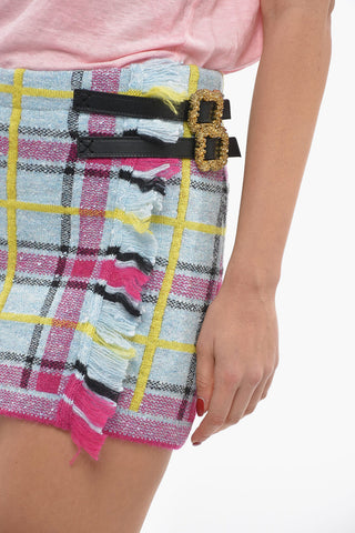 Tartan Motif TRACY Miniskirt with Golden Buckle