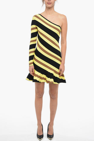 Vestito Elasticizzato monospalla Con Stampa A righe