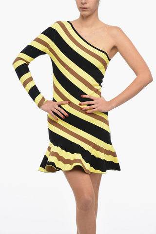 Vestito Elasticizzato monospalla Con Stampa A righe