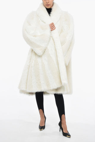 A-Line Eco-fur Coat with Spray Logo