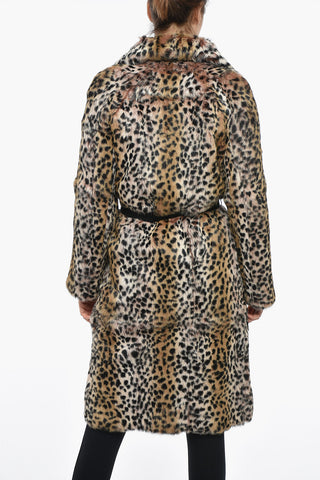 METEO Cappotto in Vera Pelliccia a Fantasia Animalier con Cintura
