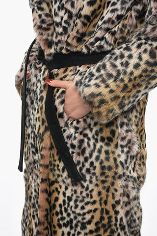 METEO Cappotto in Vera Pelliccia a Fantasia Animalier con Cintura