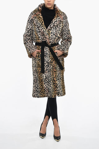 METEO Cappotto in Vera Pelliccia a Fantasia Animalier con Cintura