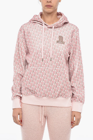Felpa in Velour Monogram con Cappuccio e Logo di Cristalli