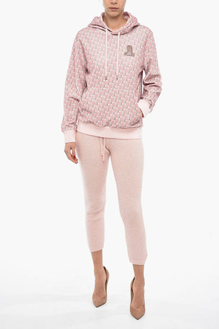 Felpa in Velour Monogram con Cappuccio e Logo di Cristalli