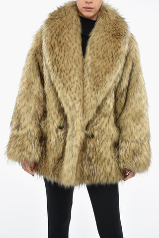 Faux Fur Coat with One-Button anche 2-Pockets