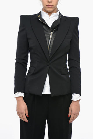 Single Breasted Blazer With Leather Chest-Piece