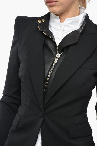 Single Breasted Blazer With Leather Chest-Piece