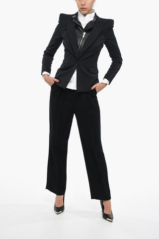 Single Breasted Blazer With Leather Chest-Piece