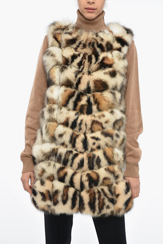 Sleeveless Fox Fur Coat with Animal Motif