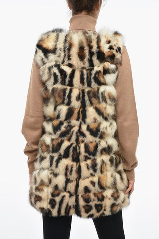 Sleeveless Fox Fur Coat with Animal Motif