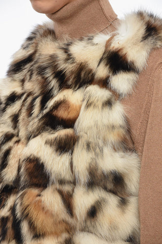 Sleeveless Fox Fur Coat with Animal Motif