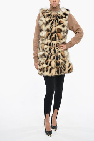 Sleeveless Fox Fur Coat with Animal Motif