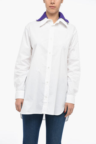 Camicia in Popeline di Cotone con Colletto in Maglia