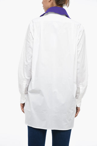 Camicia in Popeline di Cotone con Colletto in Maglia