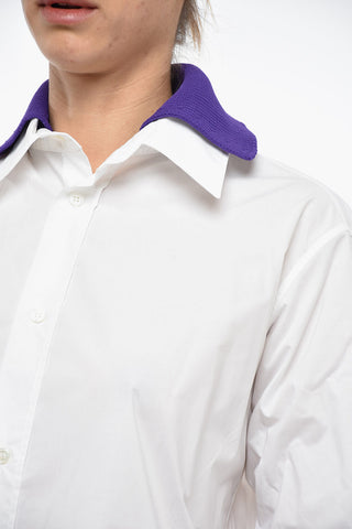 Camicia in Popeline di Cotone con Colletto in Maglia