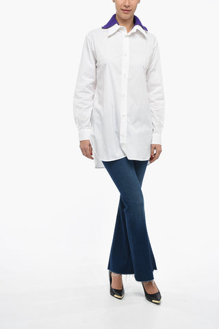 Camicia in Popeline di Cotone con Colletto in Maglia