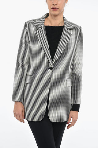 1 Button Houndstooth Blazer with Flap Pockets