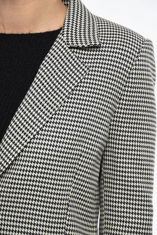 1 Button Houndstooth Blazer with Flap Pockets