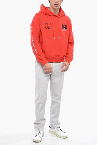 felpa Hoodie con Stampe Laterali e Tasca a Toppa