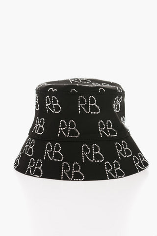 Satin Bucket Hat with All-Over Rhinestone Monogram
