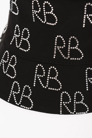 Satin Bucket Hat with All-Over Rhinestone Monogram