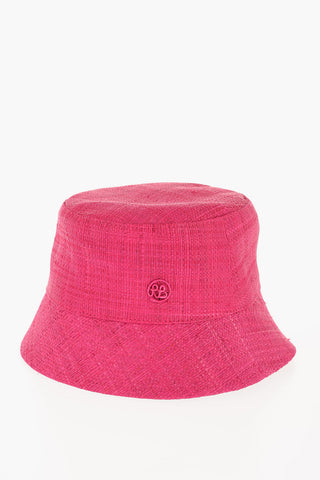 Solid Color Straw Bucket Hat with Embossed Monogram