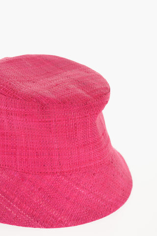 Solid Color Straw Bucket Hat with Embossed Monogram
