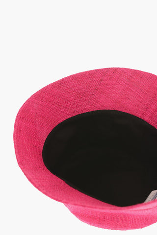 Solid Color Straw Bucket Hat with Embossed Monogram