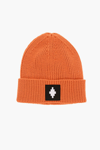 Ribbed Wool Blend Beanie with Contrasting Logo Patch