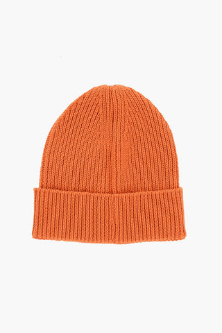 Ribbed Wool Blend Beanie with Contrasting Logo Patch