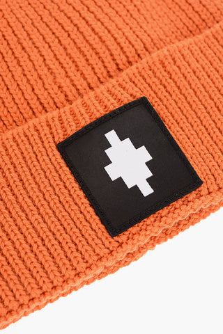 Ribbed Wool Blend Beanie with Contrasting Logo Patch