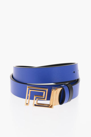 Reversible Leather Greca Belt with Golden Buckle 30mm